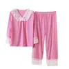 Pijama de Primavera y Otoño Fuxijia para Mujer, de Manga Larga, Conjunto Cómodo y Suave, Adorno Dulce de Encaje, Adecuado para Ropa de Casa y Se Puede Usar al Aire Libre