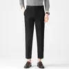 Pantalones de traje para hombre, de verano, finos, ajustados, rectos, cortos, negros, estilo occidental, holgados, informales, largos.