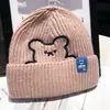 Gorro de punto de oso de invierno para mujer, nuevo gorro de lana versátil, gorro tipo beanie cálido estilo coreano, moderno y lindo