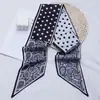 Bufanda Larga Diagonal de Seda Suave Satinada Nueva con Punto de Letra para Mujer, Diadema de Cinta Versátil, Pañuelo Pequeño Decorativo