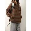 Ropa de Invierno para Hombres y Mujeres que Viajan Diariamente Cruzando la Frontera Americana, Tejido de Punto con Cremallera Media a Rayas Degradadas Retro, Holgado y Cálido