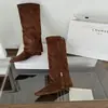 Botines de gamuza con tacón de cuña y punta fina, nuevos y modernos 2026, botas de montar altas de mujer de nuevo estilo retro, botas largas adelgazantes