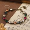 Pulsera de Piedra Natural Estilo Francés Medio Personalizada Retro para Mujer Moda Geométrica Retro Vidrio Combinable Simple