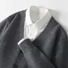 Cardigã de Lã Masculino Gola V Novo Solto Tamanho Grande Suéter Peça de Roupa Externa Casual para Meia-Idade Suéter Masculino de Botão Único Manga Longa