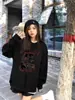 Moletom Americano Meninas 2025 Novo Outono Preto Estampado Divertido Gola Redonda Marca Tendência Tops Roupas de Manga Longa Femininas