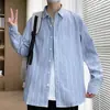 Camisa Masculina de Manga Longa Novo Estilo Coreano Slim Fit Tendência Bonita Versátil Business Casual High-End Camisa Listrada