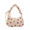 Nuevo Bolso de Hombro de Pana Plisada con Fresas, Bolso Pequeño Casual de Moda para Mujer con Lazo, Bolso Pequeño Ligero para Mujer
