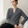 2026 Nuevo Otoño Invierno 100% Cachemira Suéter de Punto para Mujer con Media Cremallera Múltiples Botones Holgado Sencillo Manga Larga