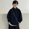 Moletom Espesso com Pelúcia para Meninos Inverno Criança Peça Única Veludo Estilo Coreano Top 2026 Novo Roupas de Inverno para Crianças Grandes Vermelho