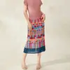 Saia com Estampa Issey Miyake Inspirada em Celebridades Moda Dopamina Casual Versátil Solta Emagrecedora Comprimento Médio Reta