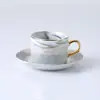 Juego de taza y platillo de cerámica estilo europeo, lujo ligero, taza para té de la tarde negro, borde dorado, taza de café con marmoleado inglés y platillo, transfronterizo