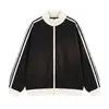 Sudadera con capucha de punto a rayas de bloques de color americano con cuello alto y cremallera para hombre y mujer Marca de moda Deportiva Holgada Casual Chaqueta de Pareja Ropa de Abrigo