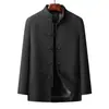 Jaqueta Tang Suit Masculina para Meia-Idade e Idosos Outono/Inverno com Forro de Lã, Roupa Espessa para Celebração de Aniversário de Avô