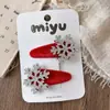 Grampo de Cabelo Lateral de Veludo com Floco de Neve de Strass de Natal Laço de Coração de Veludo Vermelho Presilha para Franja