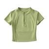 2023 Verano media cremallera cuello alto hombro manga corta camiseta femenina chica caliente estilo deportivo ajustada adelgazante top corto