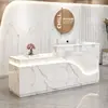 Mostrador de recepción de empresa moderno y sencillo, mostrador de recepción de salón de belleza, tienda de ropa, cajero, barra de esquina, luz luminosa con mostrador