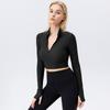 Roupas de Yoga Europeias e Americanas Femininas Cintura Alta Gola Vertical Zíper Manga Longa Jaqueta de Yoga Justa Modeladora Alta Elasticidade Roupas Esportivas para Fitness