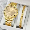 Pulseira de Relógio Masculino Popular Transfronteiriça Conjunto de 2 Peças Relógio de Pulso Masculino de Quartzo com Mostrador Grande de Alta Qualidade Conjunto para Venda por Atacado