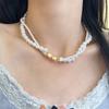 Collar de perlas con lazo para mujer, diseño con sentido de doble capa, cadena de clavícula superpuesta, cadena de collar de alta calidad para desplazamientos diarios.