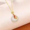 Colar Original Fivela da Paz com Peixe Koi para Mulheres, Prata Pura, Estilo Chinês Retrô, Pingente de Peixe Todo Ano, Ágata Vermelha, Novo Colar Estilo Chinês