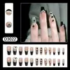 Unhas Vestíveis Estilo Francês Unhas Postiças Pretas Sexy de Comprimento Médio Patch de Unha Coração Ins Unhas Vestíveis 24 Peças