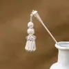 Grampo de Cabelo Estilo Étnico com Franjas Geométricas Vazadas, Grampo de Cabelo Moderno com Gotejamento de Óleo em Formato de Gota d'Água, Acessório de Cabelo Hanfu para Mulheres