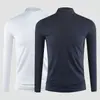 Camiseta de algodón de manga larga versátil para hombre, cuello alto medio, top interior, otoño, fina, blanca pura, elástica, camiseta interior