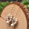 Aretes de Perla Natural Esmalte Mariposa Cloisonné Aretes Retro Elegantes Moda Hechos a Mano Nicho Joyería de Alta Gama