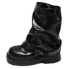 Zapatos Otoño Plisados Desmontables Moda Botas de Caña Ancha para Mujer Hebilla de Cinturón Pantalones de Motocicleta Pierna Botines Cortos Estilo Apilado 2026 Tela