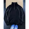 Sudadera unisex de peso pesado de estilo americano, moderna, para primavera y otoño, con media cremallera, versátil y de corte holgado con diseño de patchwork y cuello deportivo