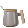 Caneca Cerâmica com Alça de Madeira Estilo Nórdico Copo de Água para Escritório 1314 Copo para Casal Presente de Feriado Impressão de logo