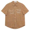 Roupas Masculinas Retro Americano Xadrez Ombro Direito Manga Curta Camisa Feminina Design de Miçangas Casual Curta Verão Camisa