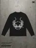 Camiseta de manga larga con cuello redondo y estampado de subcultura oscura Y2K, top de moda callejera de alta costura, ajuste ceñido DIY