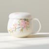 Taza de Cerámica con Tapa Moji Flor de Durazno Pintada a Mano Taza de Agua Taza de Té Taza de Alto Valor Taza de Separación de Té y Agua Taza de Oficina Taza