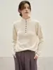 Suéter de Punto Gris de Cuello Alto Parcial 100% Lana Estilo Old Money para Mujer, Nuevo Top Básico Suelto Suave de Alta Gama