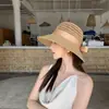 Sombrero de Paja de Verano Nuevo Estilo con Lazo y Cinta para Mujer, Sombrero de Sol de Ala Ancha, Transpirable Versátil, Sombrero de Sol para Adelgazar la Cara