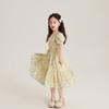 Nuevo Vestido Floral para Niña con Cintura Hueca Manga Abullonada Falda Grande Falda para Niña Cuello Redondo Atmósfera Dulce