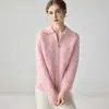 Cárdigan grueso de cachemira para mujer con cuello de solapa y doble cremallera, patrón de rombos, otoño/invierno 26, estilo casual, con bolsillos, chaqueta de punto