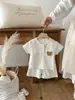 Conjunto de Shorts de Manga Corta Estilo Coreano de Verano para Niños y Niñas, Conjunto Casual Delgado de Dos Piezas de Oso Waffle para Bebés