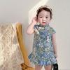 Vestido Infantil Verão Novo Menina Cheongsam Vestido de Manga Curta Vestido para Bebê de Um Ano Vestido Tang Vestido Floral Retrô Atacado