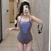 Traje de baño Morado Pitón para Mujer Piscina Entrenamiento Natación Competición Nuevo Patrón de Serpiente Morado Bañador de una Pieza Escote Bajo para Mujer
