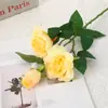 3 Rosas Artificiales con Bordes Quemados, Flores Falsas de Seda, Ramo de Boda, Flores para Decoración de Pasillo, Flores Artificiales para Fondo