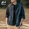 Jaqueta de trabalho leve Haixing azul marinho com múltiplos bolsos para homens, nova coleção de outono 2026, jaqueta casual de caça com gola alta