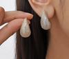 Aretes de Cobre con Microincrustaciones de Circonita en Forma de Gota de Agua, Moda Transfronteriza Estilo Simple, Diseño Abierto, Súper Brillantes, Aretes Estilo Celebridad de Internet