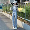 Jeans reto solto feminino de cintura alta 2026 novo primavera e outono cor clara emagrecedor para pessoas baixas calças pantalona compridas até o chão da moda