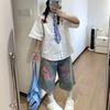 Diseño Retro Trendy Americano Ins Graffiti Rectos Sueltos para Mujer Verano 2026 Nuevos Shorts de Mezclilla Versátiles