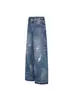 Jeans Rotos Vintage Lavados Retro Americanos con Estrellas de Pedrería, Pantalones Rectos de Pierna Ancha Sueltos de Verano Unisex Tendencia