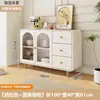 Aparador integrado de pared estilo crema de madera natural para cocina y comedor del hogar, gabinete de almacenamiento para espacios pequeños