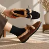 Zapatos de Invierno de Piel de Oveja con Solapa y Felpa Gruesa, Zapatos Mocasines Cálidos con Lazo y Felpa Adicional para Mujer, Marrones, de Fondo Plano, Boca Profunda, Zapatos Individuales 40