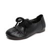 Nuevos Zapatos de Cuero Pequeños Casuales Hechos a Mano Retro de Cuero Genuino con Suela Suave para Mujer, de Cuadros, con Cordones, Plisados, Zapatos de Madre